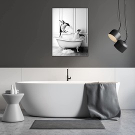 LYBOHO Black White Scottish Highland Cow Bathroom Pictures Funny Animal in the Bathtub Canvas Pictures for Living Room Bathroom Bedroom Decorative Frameless (1 Piece, 20 cm x 30 cm, QE2)