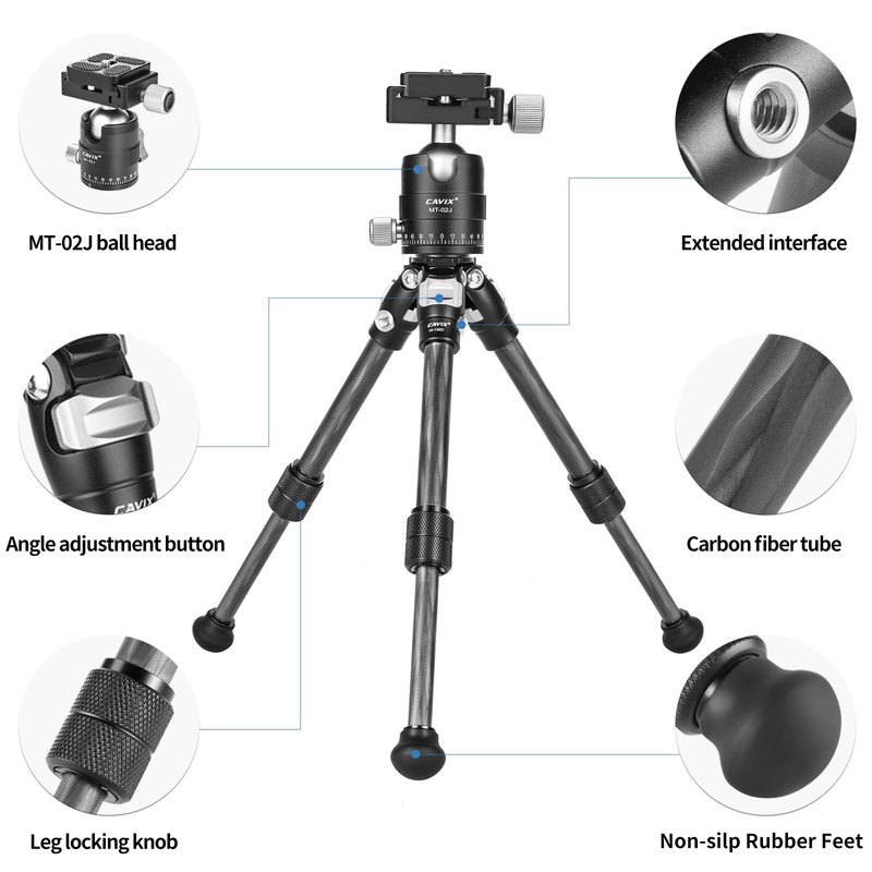 CAVIX Travel Mini Tripod with 360° Ballhead Lightweight Portable Compact