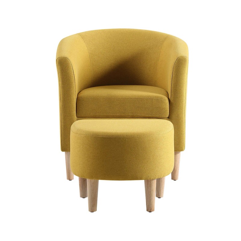 Modern Accent Arm Chair with Ottoman Set Upholstered Fabric Single