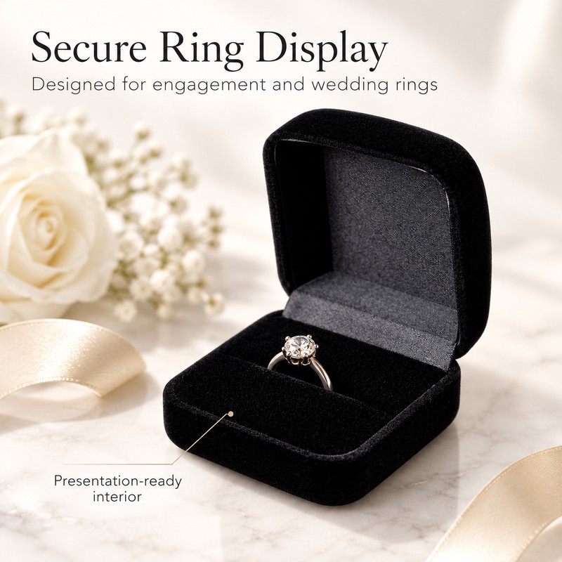 Black Velvet Ring Box – Foldable Engagement & Wedding Ring