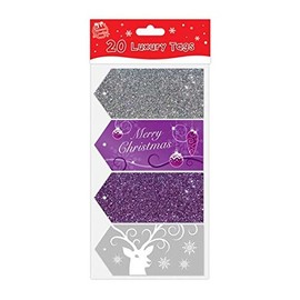 Luxury Glittery Christmas Gift Tags – Purple and Silver – Pack of 20 – One Size