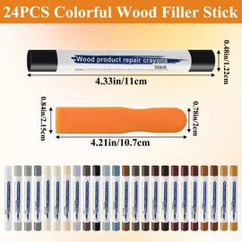 Anglekai 24PCS Furniture Repair Kit Wood Markers, Colorful Wood Filler Stick Floor Scratch Kits, Wooden Repair Wax Crayons Wax Sticks for Repairing Scratches
