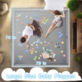 besuhot Large Baby Playpen 79x79 Inch, Playpens for Babies and Toddlers, Indoor & Outdoor Extra Large Kids Activity Center, Baby Play Yard with Zipper Gates.