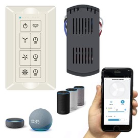 Smart Ceiling Fan Control and Dimmer Light Switch, Universal Ceiling Fan Remote Control Kit, Compatible with Alexa, Google Home and Smart Life, Remote Control, 2.4GHz Wi-Fi Fan and Light Switch Combo