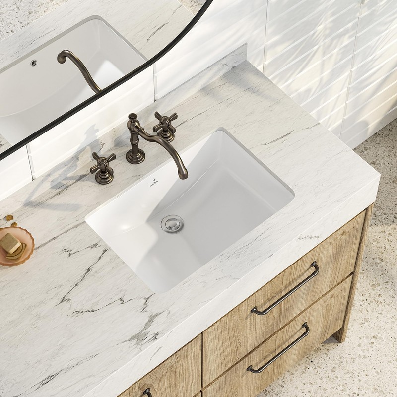 SmartSylva 21" Rectangular Undermount Bathroom Sink, Porcelain Ceramic Lavatory Vanity