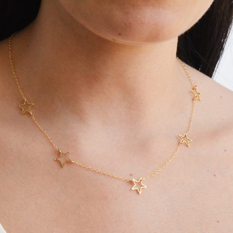 Gold Star Necklace floating locket 5 Stars Chain