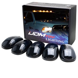 iJDMTOY 5pcs Smoked Lens Cab Roof Marker Lamps w/Amber Yellow Full Strip LED Lights Compatible With Chevy Dodge Ford GMC Heavy Duty or Super Duty Trucks
