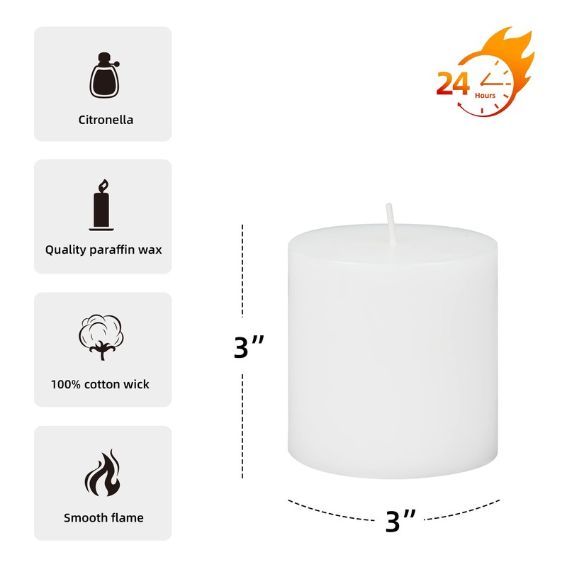 3 Inch White Citronella Pillar Candle