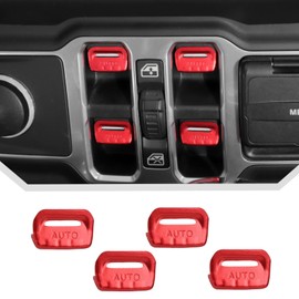 JeCar for Jeep Window Switch Button Cover Trim Red Interior Accessories for Jeep Wrangler JL JLU Gladiator JT 2018-2023 (Aluminum Alloy)