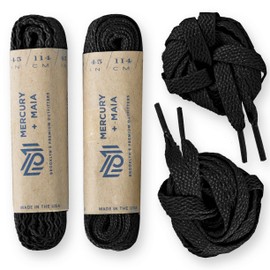 Mercury + Maia Flat Shoelaces for Sneakers - UltraVibe Athletic Shoe Strings - USA Made Shoe Laces (2 Pair) (36 inches, Black)