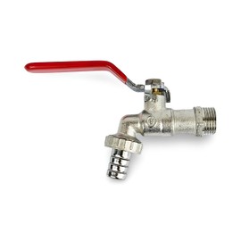 Wärmer Systems 1/2" Garden Lever Tap Valve with Red Handle and Metal Hose Plug - Outdoor Bib Tap with BSP Thread