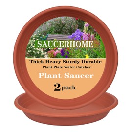 SAUCERHOME 2 Packs Plant Saucer Pot Tray, 15 16 Inch Plastic Flower Saucers and Drip Trays for Indoors Outdoors, Heavy Durable Plant Plate Water Catcher (16 Inch Terracotta)
