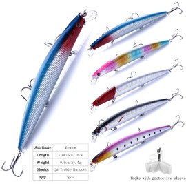 LUCKYMEOW Minnow Lures,Fishing Lures for Bass,Fishing Tackle CrankBait Bass,Hard Bait Swimbait Fishing Lure,Topwater Lures for Bass Freshwater/Saltwater Artificial Lures (K:7.08in/0.9oz/5pcs)