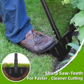 Edger Lawn Tool, Heavy Duty 49 Inch Border Edger with Half Moon Sharp Blade, T-Grip, Wide Footplate, Saw Tooth Rustproof Manual Lawn Edger for Landscaping, Yard,Garden, Sidewalk, Flower Beds