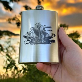 HipFlaskPlus 8oz Vintage Pirate Ship Stainless Steel Flask