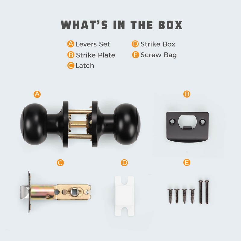 KNOBWELL 8 Pack Black Door Knob for Hallway and Closet,