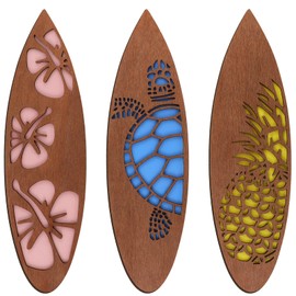 Tatuo 3 Pcs Surfboard Wall Hanging Sign Wooden Beach Decor Hawaiian Tropical Hibiscus Flower Bar Wall Decor Pineapple Sea Turtle Door Sign for Christmas Party Gift(Retro,11.81 x 3.31 x 0.2 Inch)