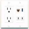 Wall Plate City CAT6 USB-3 2 USBC Port Wall Plate w/Power Outlet White