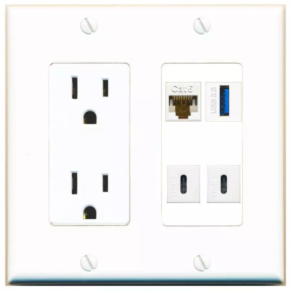 Wall Plate City CAT6 USB-3 2 USBC Port Wall Plate