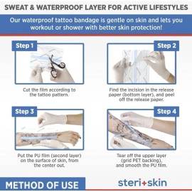 Steri-Skin Tattoo Aftercare Bandage Clear Film Wrap 10" x 72" Waterproof Healing