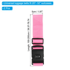 PATIKIL Luggage Straps, 2 Pack Suitcase Straps Adjustable Luggage Belts Strap with Combination Lock TSA Approved for Luggage Suitcases Travel, Pink