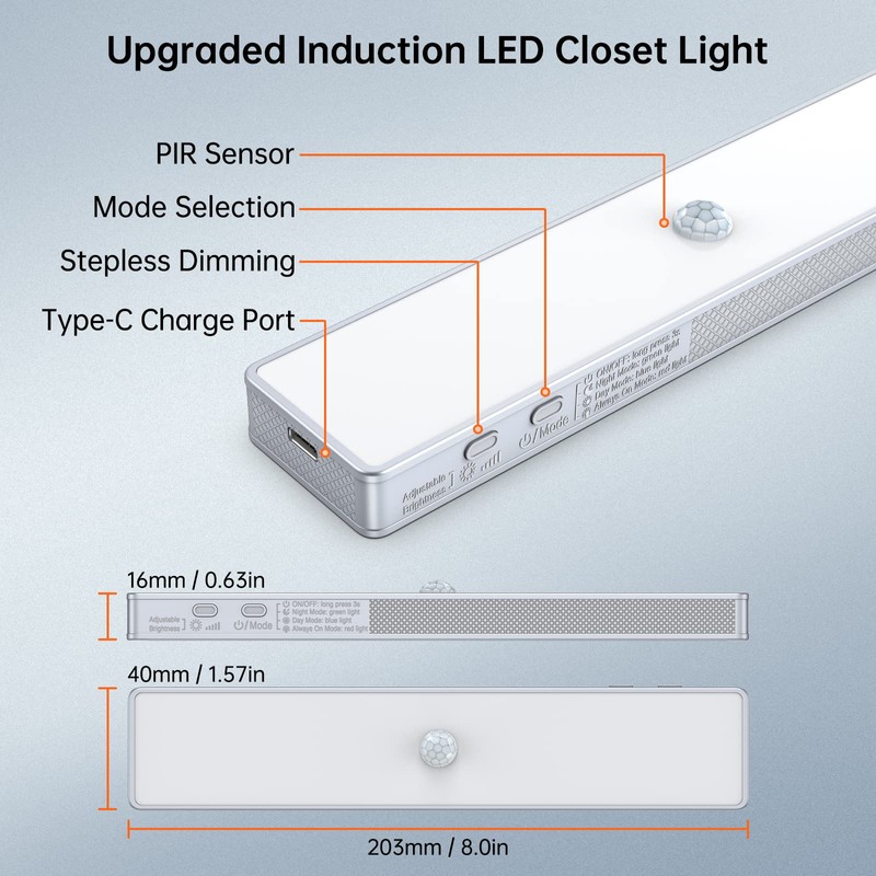 LED Closet Light, 30LEDs Dimmer USB Rechargeable Motion Sensor Light