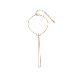 PAVOI 14K Yellow Gold Plated Cubic Zirconia Lotus Hand Chain Bracelet for Women | Dainty Marquise CZ Bracelet and Ring Chain Body Jewelry