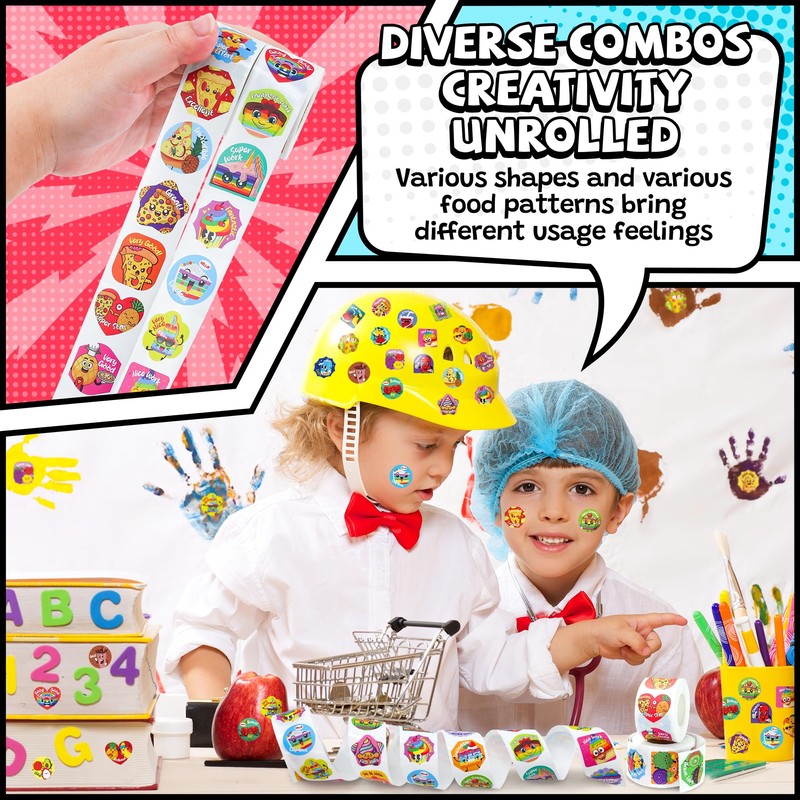 HORIECHALY Smelly Roll Stickers for Kids 4 Rolls, 1200 PCS