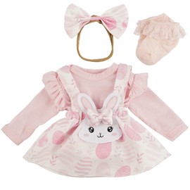 BABESIDE 4 Pcs Reborn Baby Doll Accessories and Doll Clothes for 17-20 Inch Baby Dolls, Pink Bunny Easter Egg Doll Clothes Set with Headband for Reborn Doll Girls (Doll not Included)