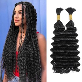 Humistwbiu Bulk Deep Wave Human Braiding Hair for Boho Braids Highlight No Weft 100 Percent Brazilian Bulk Human Hair for Braiding 20 Inch (100g(1Pack-2Bundles), Black)