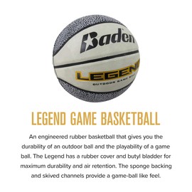 Baden Legend Rubber Basketball (Intermediate Size 6) 28.5" Gray/Black