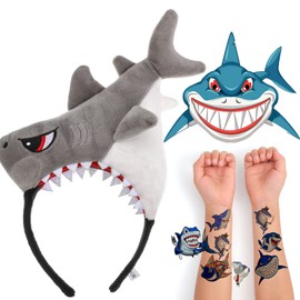 DEODARI - Diadema de tiburón para niños con tatuaje de tiburón para recuerdos de fiesta, 1 pieza