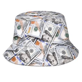 Novelty Dollar Money Pattern Bucket Hat Packable Breathable Sun Hats for Women Men Teens Unisex Summer Travel Beach Fisherman Cap
