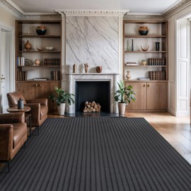 Beverly Rug Fluffy Area Rug 8 x 10 Modern Durable Ultra Soft Plush Ribbed Indoor Rugs for Living Dining Room Office Non Slip Stain Resistant Non Shedding Casual Easy Shag Indoor Carpet Dark Gray 8x10