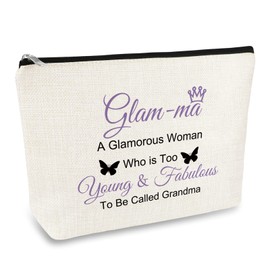 Grandma Grandmother Gifts Glam-Ma Makeup Bag Appreciation Gifts for Grandma Mothers Day Birthday Gift Travel Cosmetic Bag Nana Gifts from Grandkids Glamma Gifts Christmas Thanksgiving Gift for Grandma