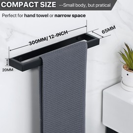 Sayayo Bathroom Towel Holder Hand Towel Ring Black Towel Rail SUS304 Stainless Steel 12-inch Wall Mounted, EGJF030-B