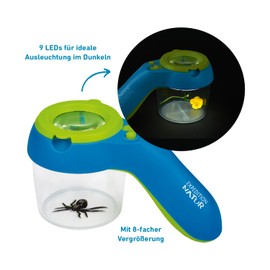 moses. Expedition Natur Becherlupe mit Licht, Robustes Lupenglas mit 8-facher Vergrößerung und praktischem Haltegriff, beleuchtete Beobachtungsbox mit 9 LEDs und 3 Leuchtmodi