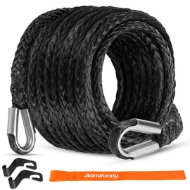 Aomifunny Synthetic Winch Rope Extension, 3/8Inch x 50Ft 26500 Lbs Winch Extension Cable Replacement Tow Ropes Line for Off Road Vehicle ATV UTV Truck SUV Jeep (Black)
