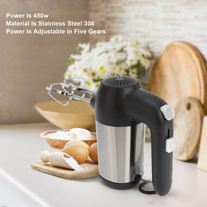 450W Electric Hand Mixer 304 Stainless Steel 5 Gear Speed