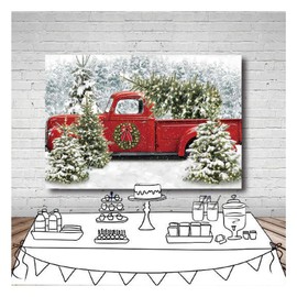 Christmas Red Truck Photography Backdrops Forest Snowflakes Photo Background for Merry Christmas Winter Holiday Party Home Decorations Supplies 7x5ft