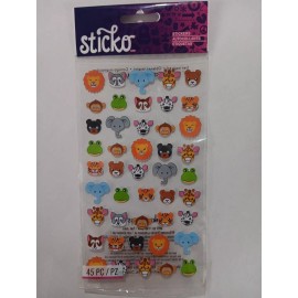 Sticko By EK Success Sheet Of Sticko “Cute Zoo Faces” Stickers, Includes 45 Stickers, New In Package!