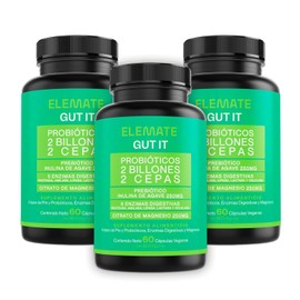 Gut it Probiotic  Suplemento Natural  Probiticos, Prebiticos, Enzimas Digestivas, Citrato de Magnesio  60 Cap Veganas  Apoyo Digestivo  Elemate       
