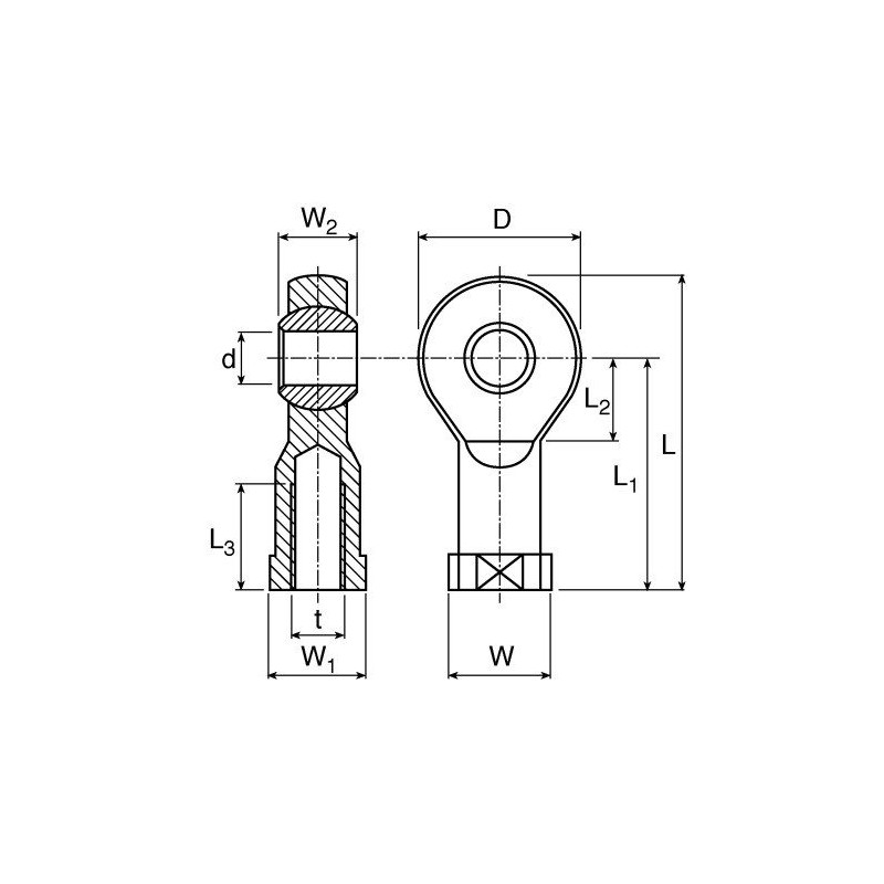 KBS Swivel Head M8 External Thread, Maintenance Free