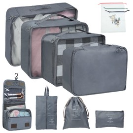 11-Piece Suitcase Organiser Travel Clothes Bags Set, Packing Cubes Suitcase Organiser Packing Bags Travel Set, Backpack Packing Cubes for Holidays and Travel (Grey)
