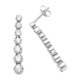 Sophisticated Rhodiumed 925 Sterling Silver Ladies Drop Earrings with Cubic Zirconia/CZ - 29mm*5mm WJS39963