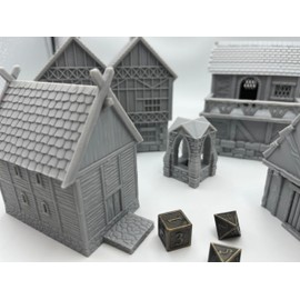 HAUTICO Little Town and Village Houses Scene, Architecture Terrain Scenery for 18mm Miniatures Wargame, 3D Printed and Paintable (Deluxe Edition)