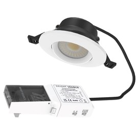Bright Source All in One Switchable Wattage 5w/8w TILT LED Downlight - 4 Light Colours - 2700K 3000K 4000K 6000K Warm Cool Daylight White - White Bezel IP65 Fire Rated Dimmable Spotlight