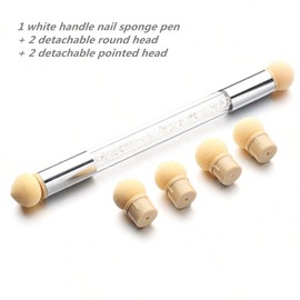 SQULIGT Resin Nail Art Palette with UV Gel Gradient Sponges Pens (White Handle, 4 Pcs Replacement Head), Nail Sponges for Ombre Double Head Brush for Nail Art Manicure DIY Tools