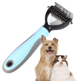 Dog Brush, Dematting and Shedding Brush, Undercoat Rake Comb for Dogs and Cats, Pet Grooming Tool with Double Sided for Removes Knots and Tangled Hair, Blue