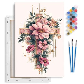 Yezavesu Framed Paint by Numbers Kit for Adults Beginner & Kids Ages 8-12, Cross Flower Paint by Numbers with Frame, DIY Number Painting for Adults Cross Flower for Home Wall Decor Gift 8X 12 inch